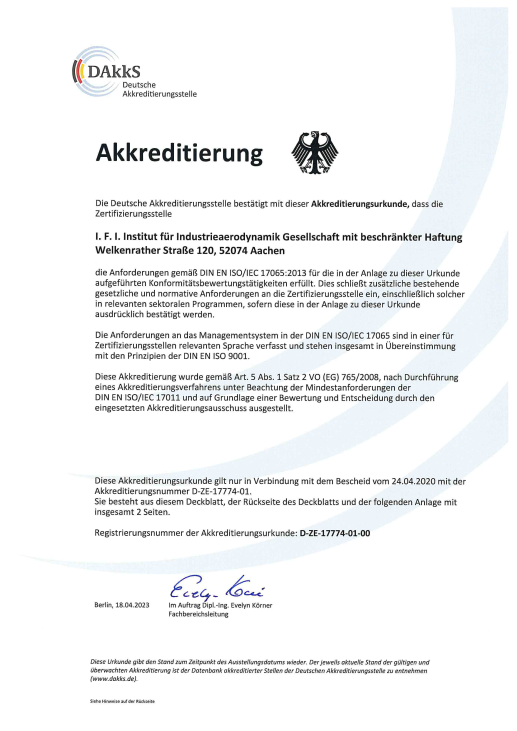 Icon der Akkreditierungsurkunde der Zertifizierungsstelle, I.F.I. GmbH